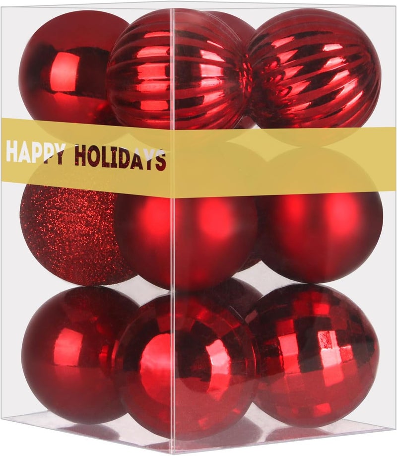 GameXcel Rose Red 1.6" Small Christmas Balls Christmas Tree Decoration Ornaments Shatterproof Hanging Balls for Birthday Halloween Holiday Wedding Decorations Set of 12pcs - Image 1